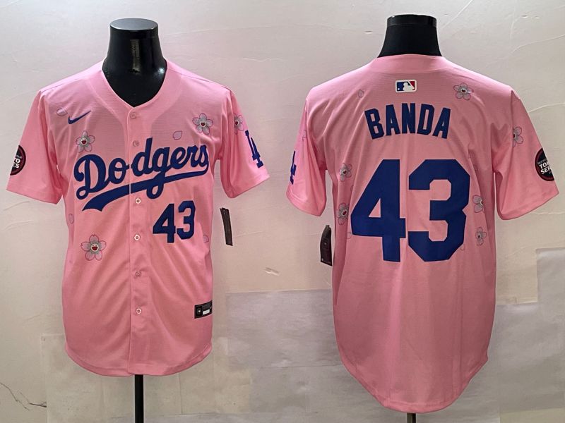 Men Los Angeles Dodgers #43 Banda Pink Sakura Edition 2025 Nike MLB Jersey style 2